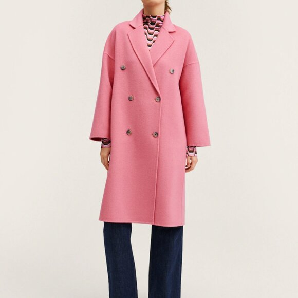 nwt MANGO mng handmade pink wool double breasted coat L LARGE - Picture 2 of 2